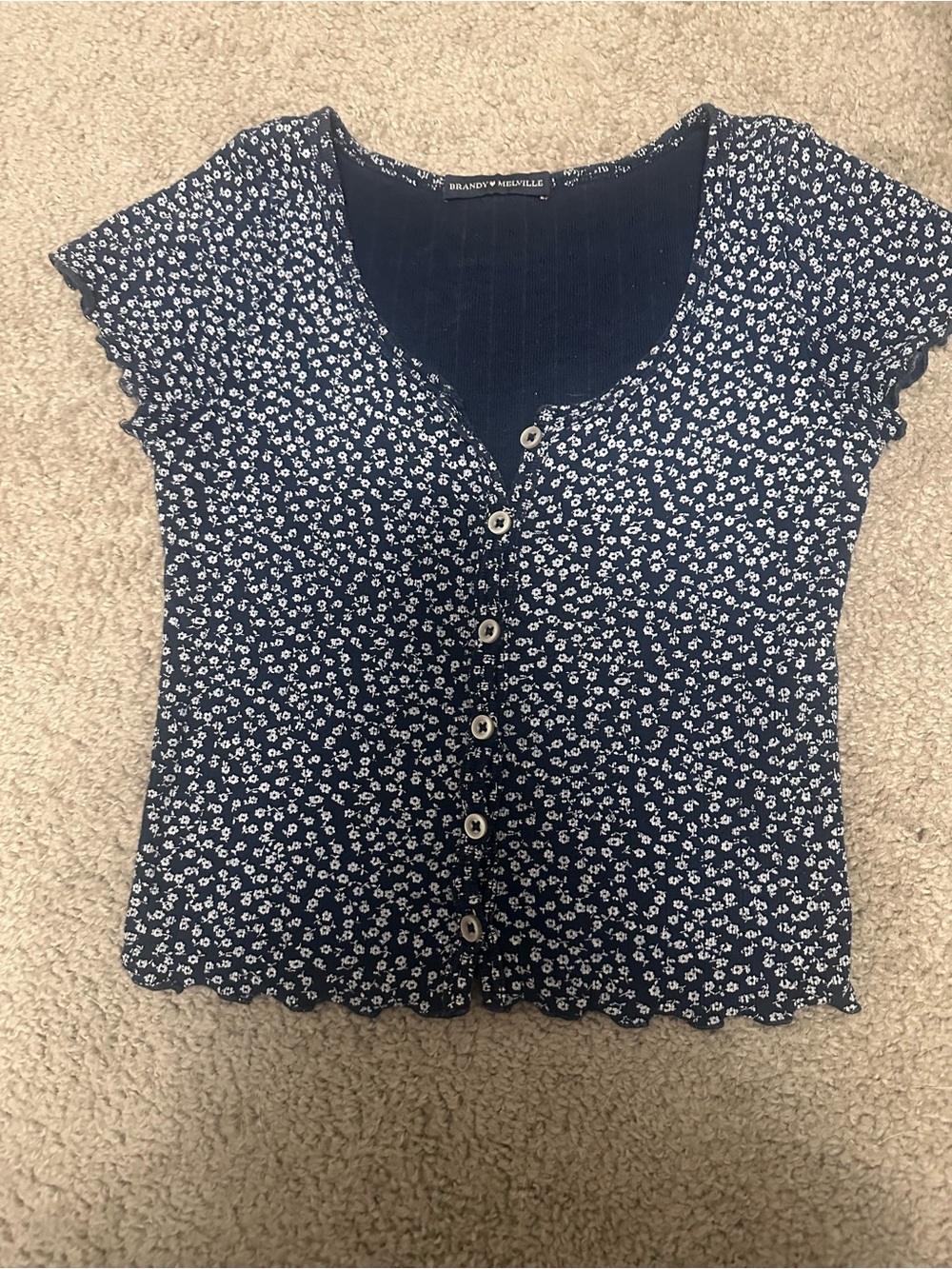 Brandy Melville Navy Blue Floral Zelly Top | One Size
